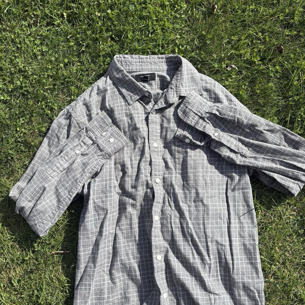 Banana Republic Button Down Cross Pattern Mens Gray Large